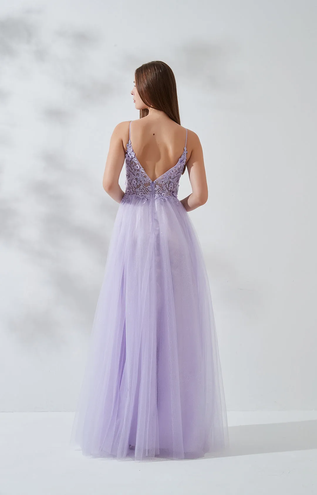 V-neck Wide Strap Lace Embroidered Appliqué Floor Length Dress