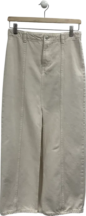 ZARA Cream Front Slit Denim Midi Skirt UK XS