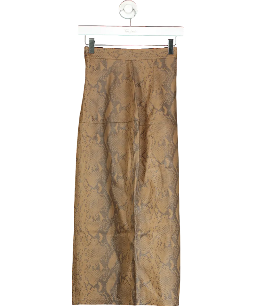 Zeynep Arcay Brown Snake Skin Print Leather Midi Skirt UK 6