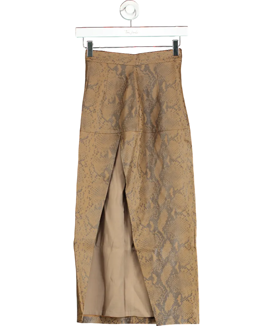 Zeynep Arcay Brown Snake Skin Print Leather Midi Skirt UK 6