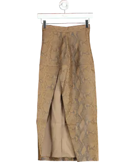 Zeynep Arcay Brown Snake Skin Print Leather Midi Skirt UK 6